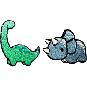 مجموعة من 2 صغير. Mini Dinosaur Triceratops Stegosaurus brachiosaurus لطيف الكرتون Logo26 بقع خياطة الحديد على زيّة شارة التزيين.