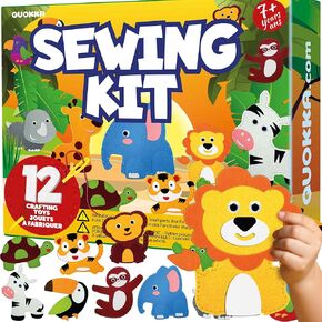 QUOKKA Kids Crafts Ages 4-8, DIY Beginner Needle and Thread Kit - 12 Wild Animals Sewing Kit Basic - Fun Arts Crafts for Kids Ages 6-8 Girls Boys - Plastic Needles, Scissors - 6+ Year Old Girl Gifts
