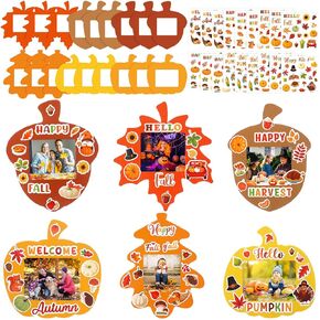 36 Set Thanksgiving DIY Crafts Kit - Fall & Autumn DIY Photo Frames - Maple Leaf, Pine Cone & Pumpkin Themed Decor for Kids, Home & Classroom