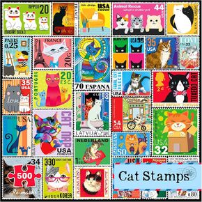 RE-MARKS CAT STAMPS COLLAGE COLLAGE ، 500 قطعة كبيرة من بانورت بانورزو لجميع الأعمار