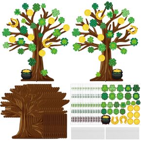 30 Set St. Patricks Day Craft Kit,Green Shamrock Clover Gold Coin DIY Tree St. Patrick's Art Craft Ornaments Making Crafts for Toddler Classroom Activities Irish Party Favor Supplies