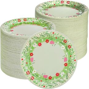 200 Pieces Floral Paper Plates, 9 Inch Disposable Wildflower Dinner Plates, Spring Botanical Decorative Dessert Plates for Wedding, Bridal, Birthday, Baby Shower, Tea Party Supplies