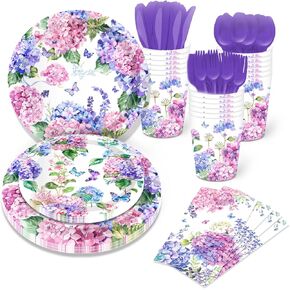 116 Pcs Hydrangea Party Supplies 16 Guests Hydrangea Party Decorations Set Including Hydrangea Party Paper Plates Dinner Plates Napkins Cups Set for Hydrangea Party Decoration