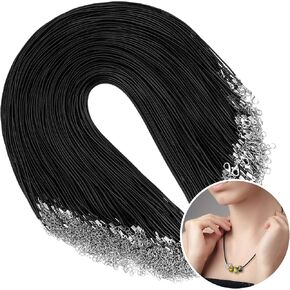 Sureio 300 PCS قلادة سلك 1.5 مم سلك قلادة مشمع مع مشبك سلاسل سوار القلادة القلادة سلاسل الحبل الحبل القنب لسوار سوار القلادة الصنع المجوهرات (أسود)