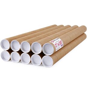 2" x 24" Reinforced Kraft Paper Mailing Tubes, Pack of 10 Tubes with 2 Caps Each – USPS Approved Poster Tube – Made in USA Cardboard Tube for Shipping and Storing Posters, Prints, Artwork, Documents