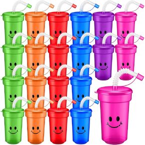 Mumufy Kids 12 oz Neon Cups Bulk Smile Face Neon Colorful Plastic Cups Reusable Birthday Supplies Kids End of the Year Present for Students(48 Pcs) in Saudi Arabia