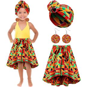 Tarpop 3 Pcs Halloween Kid African Clothes Dashiki Skirt Toddler Girl Bohemian Head Wrap Dangle Earring African Outfits