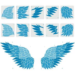 FINGERINSPIRE 10PCS Large Angel Wings Stencil for Painting 11.8x11.8 inch Reusable Combination Splicing Drawing Template Plastic PET Feather Wings Painting Stencil for Home Wall Furniture Decoration
