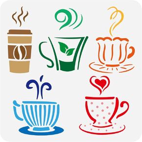 FINGERINSPIRE Hot Drinks Stencil for Painting 11.8x11.8inch Reusable Cups Mugs Stencil Large Coffee Tea Drawing Template Daily Theme for Painting On Canvas Fabric Wood Clothing DIY Crafts