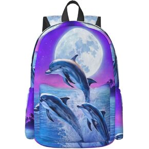 حقيبة الظهر الظهر 16 بوصة خيال Galaxy Moon Dolphins حقيبة ظهر للكمبيوتر Print Print Print Print School Count