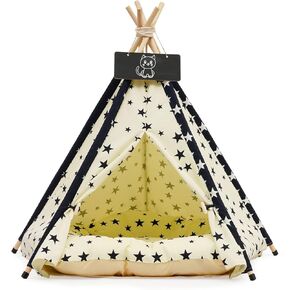 Pet Teepee Dog & Cat Bed Cat Houses Indoor with Cushion and Blackboard Portable Pet Tents Dog/Puppy House 24inch