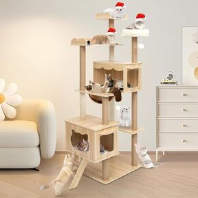 70in Larger Cat Tree Tower Condo for Indoor Cats, Multi-Level Furniture Activity Center with Wide Base/Cozy Plush Cat Perches/Baskets/Sisal Scratching Posts and Hammock (Style 13)
