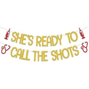 LANKBACK She's Ready to Call the Shots Banner, Congrats Nurse/Big BSN Energy, Nurses Call The Shots, Nurse Graduation Party Decorations, Nursing School Grad Party Decor Supplies Gold Red