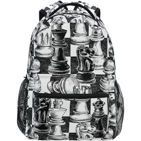 حقيبة ظهر Backpack Black White Chess Board Bookpag Daypack Travel Travel Camping School Bag