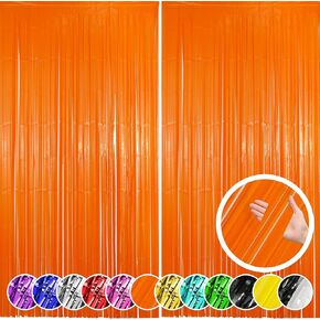 2 Pack Orange Fringe Backdrop Curtains, Orange Streamers Party Backdrop, Party Decorations for Birthday, Holidays, Parties & More