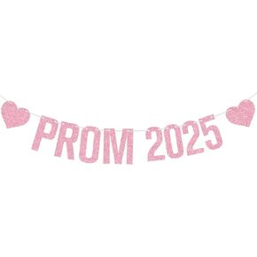 Pink Glitter Prom 2025 Banner ، Prom Night/Class of 2025/Congrain