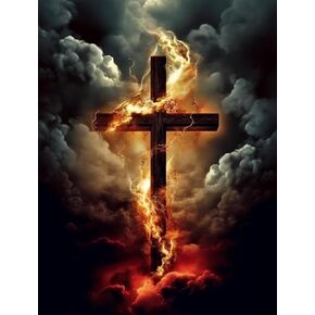 Generic 5D DIY Diamond Art Painting Christ Jesus Cross Lightning 12x16 inches for Adults, Full Round Drill Rhinestone Embroidery for Wall Decoration
