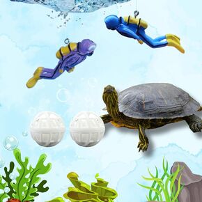 Float Aquarium Scuba Diver Ornament and Nitrifying Balls set, Aquarium Decorations Diver with Filter Ball, Floating Fish Tank Accessories, Aquatic Turtle Enrichment Toys, Fish Tank Decor (S, Diver)