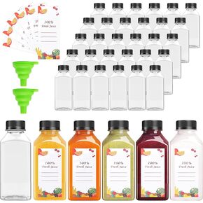 80pcs 12oz Plastic Juice Bottles, Juice Bottle with Caps Reusable Empty Clear Bottles with Label, Funnel, Brush Bulk Beverage Containers for Juicing, Drinking, Smoothie and Other Beverages