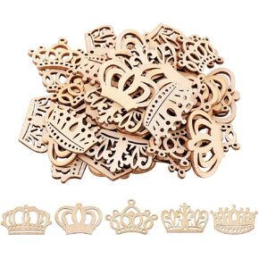 100pcs Mini Crown Wood Diy Crية قواطع خشبية تاج صغير على شكل شرائح على شكل زخارف غير مكتم