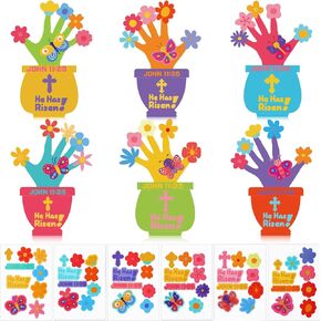 WETTARN 30 PCS EASTER وقد رفع مجموعة Handprint Craft KIRNAND MAYER FLOWERPOT CRAFT الخاصة بـ DIY Flower Pot Home Sistems Sunday School Supplies Party Party