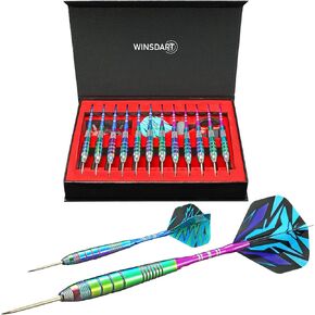 WINSDART Darts Metal Tip Set Professional Metal Darts for Dartboard Steel Tip Darts with Nonslip Iron Barrel Aluminum Dart Shafts,Extra Flights,Dart Sharpener,Gift Box