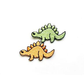 Tyga_thai Th مجموعة من 2 صغير. Mini Stegosaurus Dinosaur Dinosaur Dinosaur Green Green Cartoon Patches Sew Sew Iron على زي شارة التزيين المطرز أزياء ملابس التصحيح والبرتقالي والأخضر والأخضر