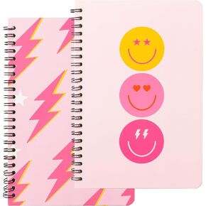 مجموعة L1RABE إلى مستلزمات Preppy School: 2 A5 Preppy Spiral Notebooks ، Preppy Sticky Notes مجموعة ، هدية للطلاب المراهقين