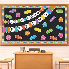 Kindness Bulletin Board Set Be a Good Friend Classroom Decorations Friendship Bracelet Cutouts Colorful Crafts for Teachers Student Back to School Kindergarten Wall Door Chalkboard Supplies