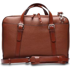 Bosca Italian Leather Laptop Work Briefcase Bag for Men - Full Grain Leather Tanned in Italy - Fits Up to 16" Laptops Slim Style Adjustable & Trolley Strap - 11.5" H x 16" W x 4" D Amber Brown