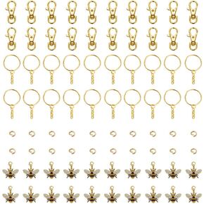 WAY DENG 80-Pack Gold Metal Enamel Bee Charms Swivel Lobster Claw Clasps Key Chain Rings Bulk Honeybee Keychains Findings,Bag Charms,DIY Arts Projects Craft Making Accessories
