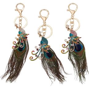 OLYCRAFT 3 Colors Peacock Keychains Alloy Rhinestone Peacock Keychains Pendants Peacock Feather Keychains Charms for Keychian Making DIY Crafts Decoration Car Bag Accessories