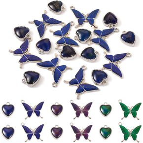18pcs قلب الفراشة المزاجية قلادة راتنج درجة الحرارة استشعار اللون تغيير سحر بريق الأزرق الحب سبيكة لسروب القلادة صنع المجوهرات