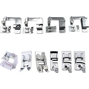 Sewing Machine Presser Feet Set,7pcs Rolled Hemmer Presser Foot, 1pcs Zig Zag Foot, and 1pcs Adjustable Bias Binder Foot for Low Shank Snap-On Sewing Machines