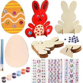 Hyouningf Easter Crafts for Kids 15pcs Wooden Brunny Egg Cetouts Arts and Crafts Painting مجموعات مثالية للبنين والبنات الذين تتراوح أعمارهم بين 4-12