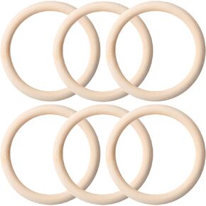 6PCS Unfinished Wooden Rings for Crafting, Natural Wood Rings for Crafts, Solid Macrame Wooden Rings DIY Supplies for Pendant Connectors, Jewelry Making (100 mm)