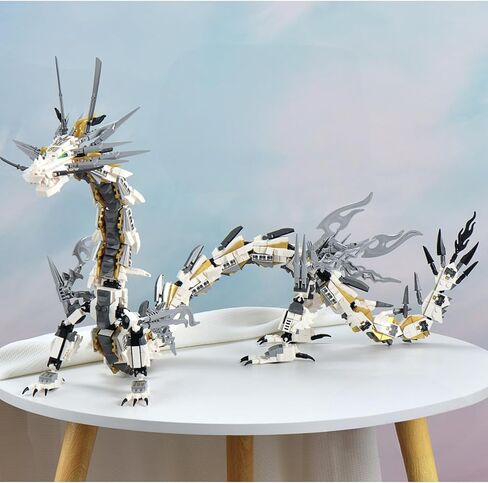 Dragon Building Blocks Sets for Adults, White Mechanical Dragon Animal Building Model Collectible Display Toys, Cool Creative Gifts for Boys Teens Fans (1485 Pieces) in Saudi Arabia