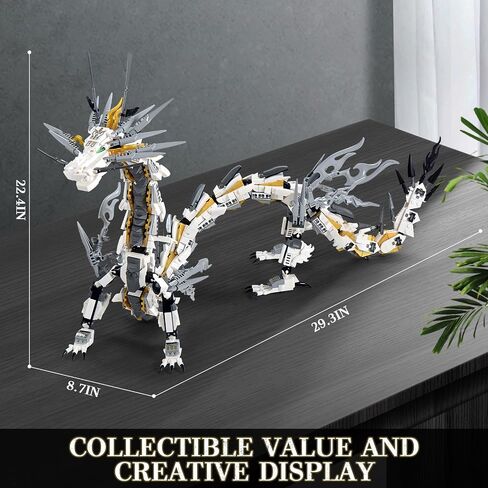 Dragon Building Blocks Sets for Adults, White Mechanical Dragon Animal Building Model Collectible Display Toys, Cool Creative Gifts for Boys Teens Fans (1485 Pieces) in Saudi Arabia