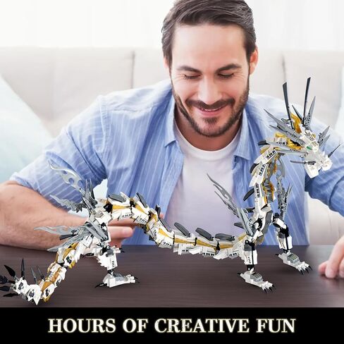 Dragon Building Blocks Sets for Adults, White Mechanical Dragon Animal Building Model Collectible Display Toys, Cool Creative Gifts for Boys Teens Fans (1485 Pieces) in Saudi Arabia