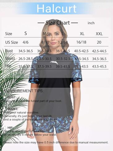مجموعة Halcurt للسيدات بأكمام قصيرة مكونة من قطعتين من Rash Guard، قميص سباحة بعامل حماية من الأشعة فوق البنفسجية 50 مع شورت قصير in Kuwait