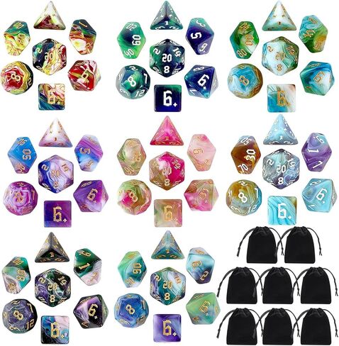 DND Dice Set,8X7 (56 Pieces) Polyhedral Dice Sets for Dungeons and Dragons DND RPG MTG Table Role Playing Games(Total 8 Velvet Dice Bags in Saudi Arabia