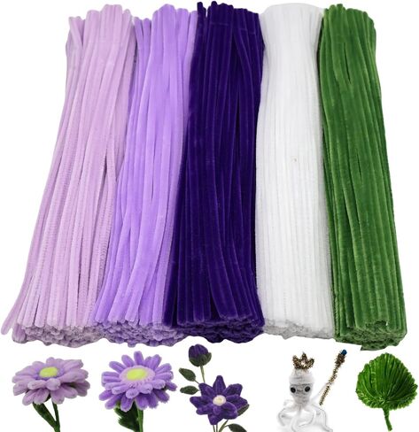 500 Pcs Purple Flower Color Pipe Cleaner Craft Set in 5 Assorted Colors,Fluffy Pipe Cleaners Chenille Stems for Christmas DIY Decorations,Art Projects in Saudi Arabia