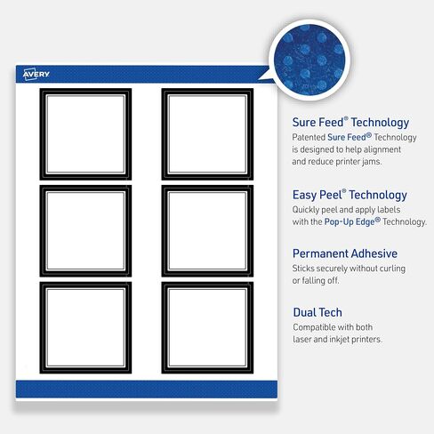 Avery Printable Square Labels, Double Black Border, 3" x 3", Matte White Square Labels, Permanent, Laser/Inkjet, 60ct, Great for Product Labels in Saudi Arabia