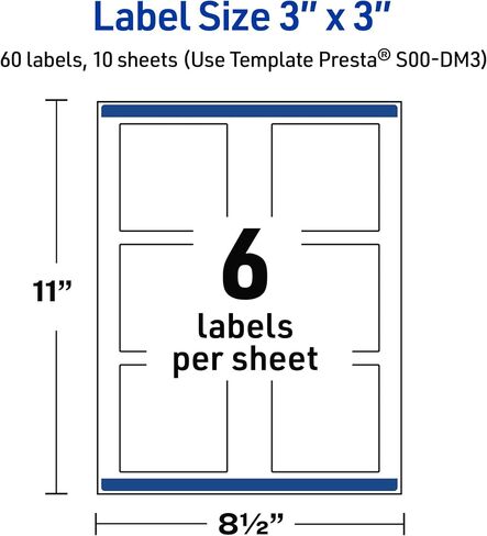 Avery Printable Square Labels, Double Black Border, 3" x 3", Matte White Square Labels, Permanent, Laser/Inkjet, 60ct, Great for Product Labels in Saudi Arabia