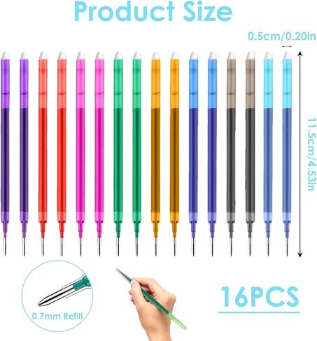 0.7 mm Erasable Gel Ink Pen Refills Compatible with Frixion Friction, 8 Colors Multicolor Retractable Fine Point Pen Refill (Blue、Black、Red、Green、Orange、Lake Blue、Purple、Rose Red) (8Color, 24) in Saudi Arabia