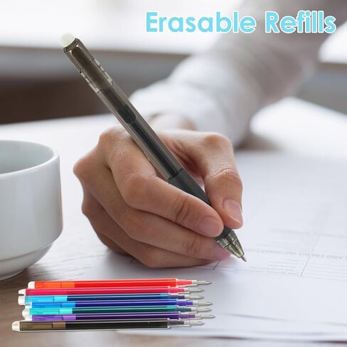 0.7 mm Erasable Gel Ink Pen Refills Compatible with Frixion Friction, 8 Colors Multicolor Retractable Fine Point Pen Refill (Blue、Black、Red、Green、Orange、Lake Blue、Purple、Rose Red) (8Color, 24) in Saudi Arabia