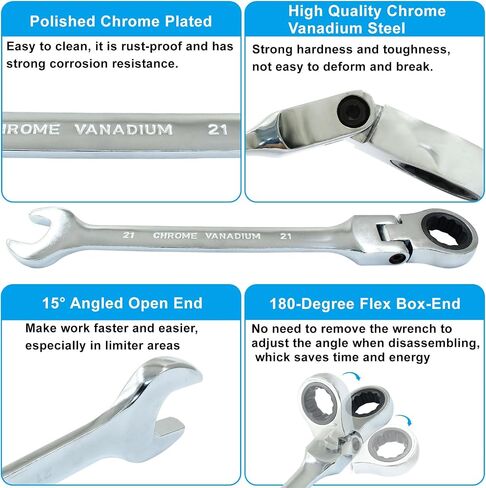 12mm Flex-Head Ratchet Wrench, Metric Ratcheting Wrench Spanner Reversible Ratcheting Wrench Flex-Head Ratcheting Combination Wrench in Kuwait