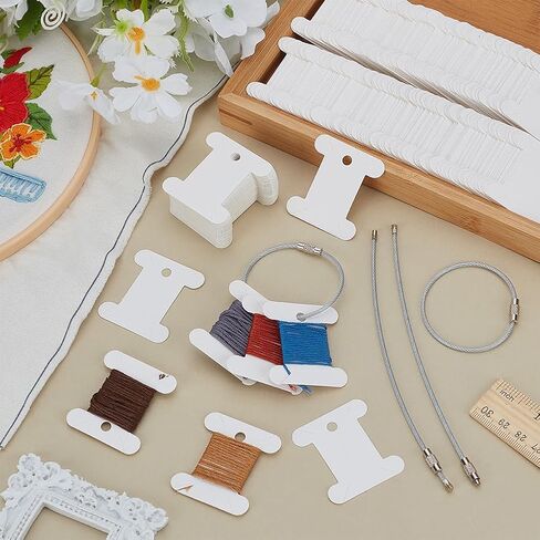 FINGERINSPIRE 100 PCS Embroidery Floss Bobbins Thread Winder with 4 PCS Iron Floss Bobbin Hinged Ring 1.77x1.57inch White Paper Thread Winding Board Floss Bobbin Thread Card for Sewing Thread Storage in Saudi Arabia