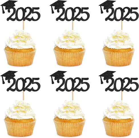 graduation cupcake toppers 2025, Food/Appetizer Picks For Graduation Party Mini Cake Decorations, 2025, Cupcake Toppers, Graduation 24Pieces (Black) in Saudi Arabia