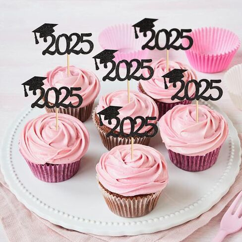 graduation cupcake toppers 2025, Food/Appetizer Picks For Graduation Party Mini Cake Decorations, 2025, Cupcake Toppers, Graduation 24Pieces (Black) in Saudi Arabia